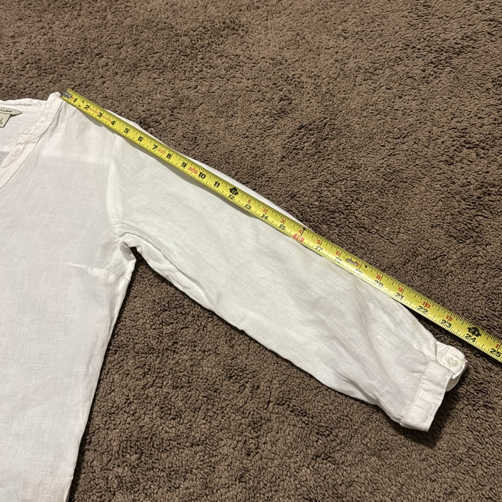 L.L. Bean 100% Linen Tunic Blouse-Sz S-White-V Neck Detail-Pop Over Style-EUC - Picture 14 of 16